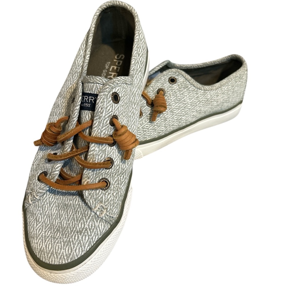 Sperry Top-Sider Seacoast Diamond Grey Beige Boat Shoes Sz 5.0
